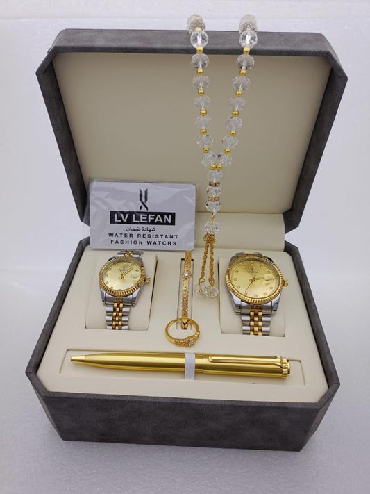 Luxury Men's Stainless Steel Gift Set – Watch, Rosary, Pen & Cufflinks | Perfect Gift for Him