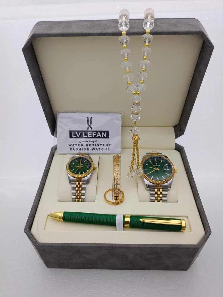 Luxury Men's Stainless Steel Gift Set – Watch, Rosary, Pen & Cufflinks | Perfect Gift for Him