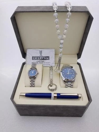 Luxury Men's Stainless Steel Gift Set – Watch, Rosary, Pen & Cufflinks | Perfect Gift for Him